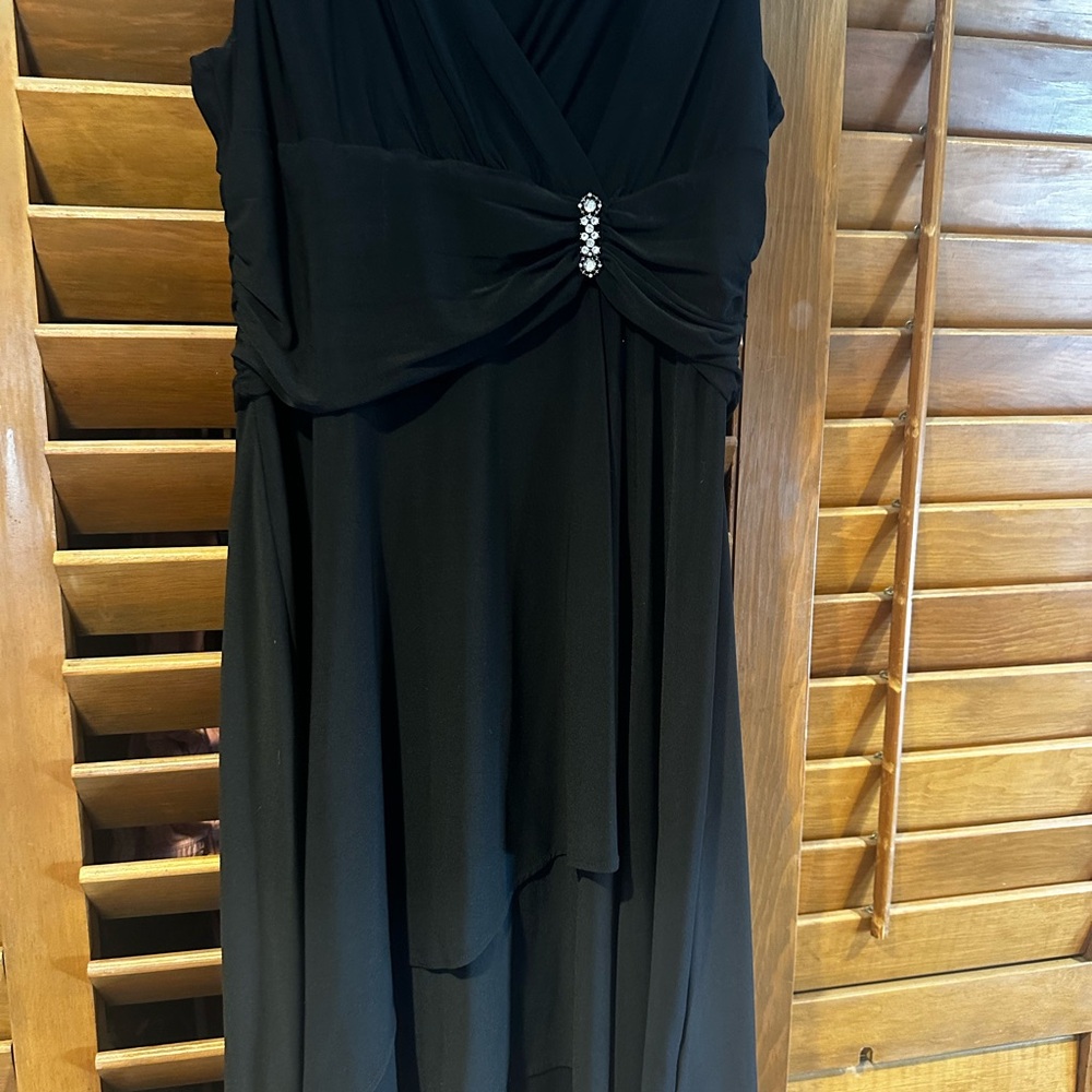 Scarlett Black High Low Dress with Embellished Waist and detached shawl.